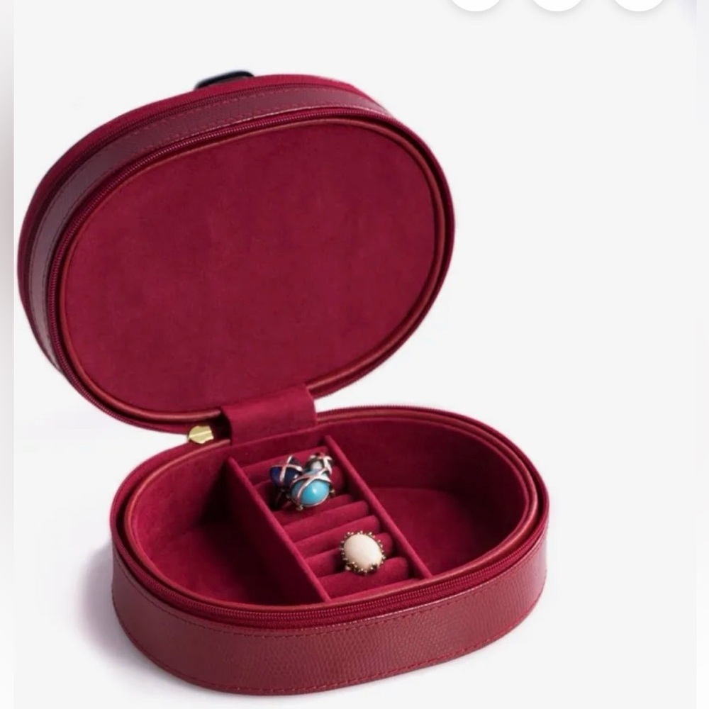 Two-Level Leather Jewelry Box, Red Lizard - Picture 2 of 12